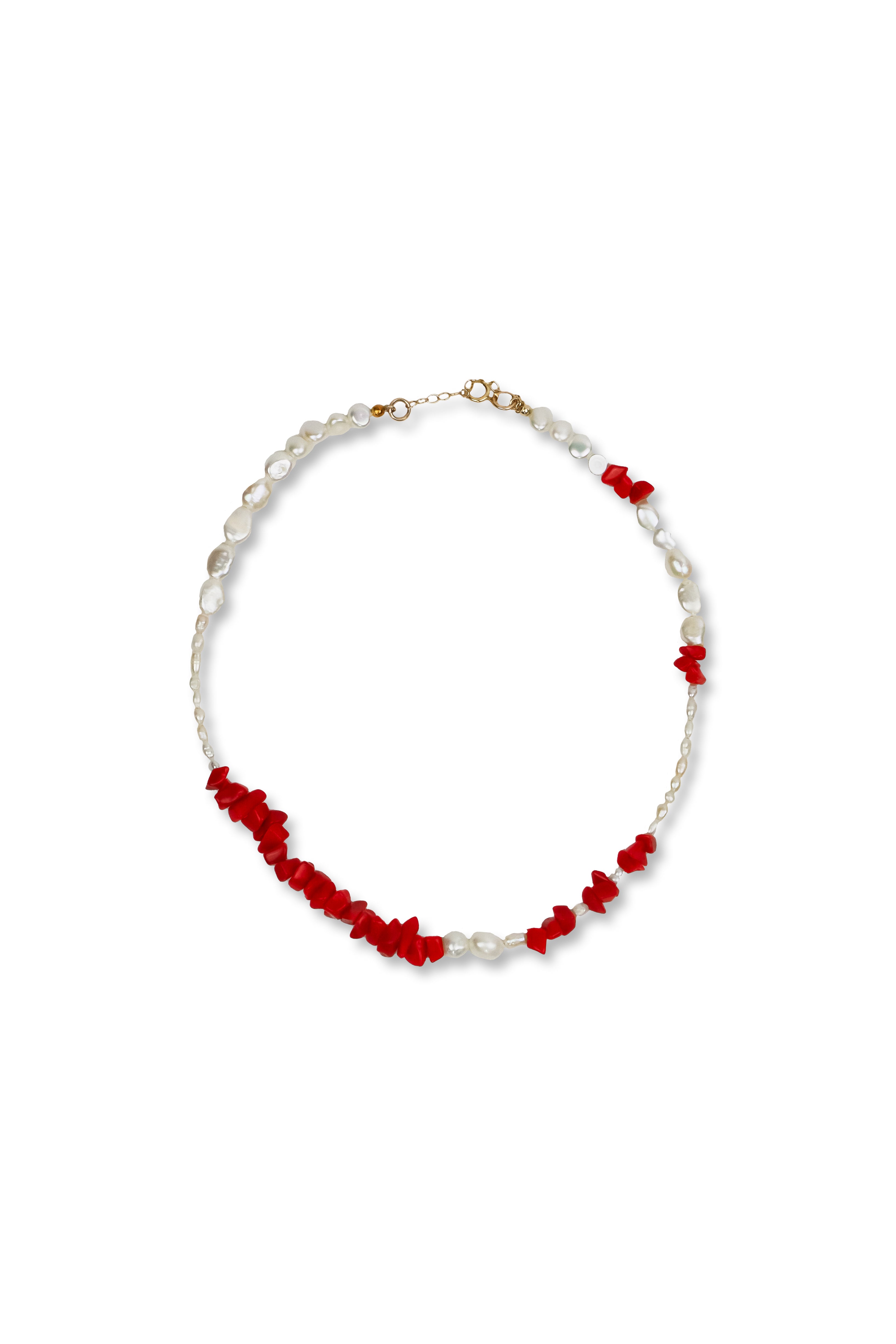 Agate Red Chip and Freshwater Pearl Necklace