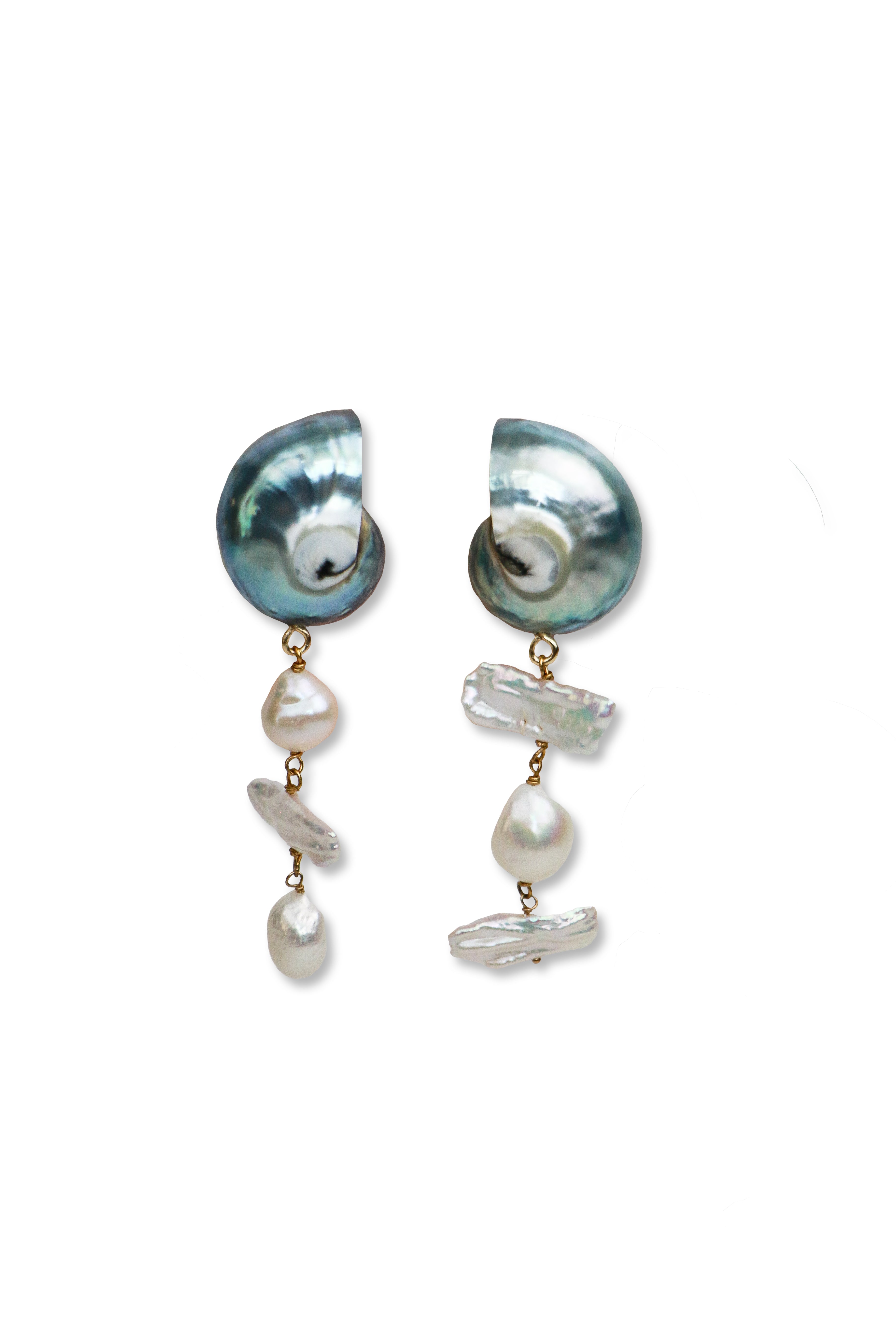 Nautilus Shell + Freshwater Pearl Earrings