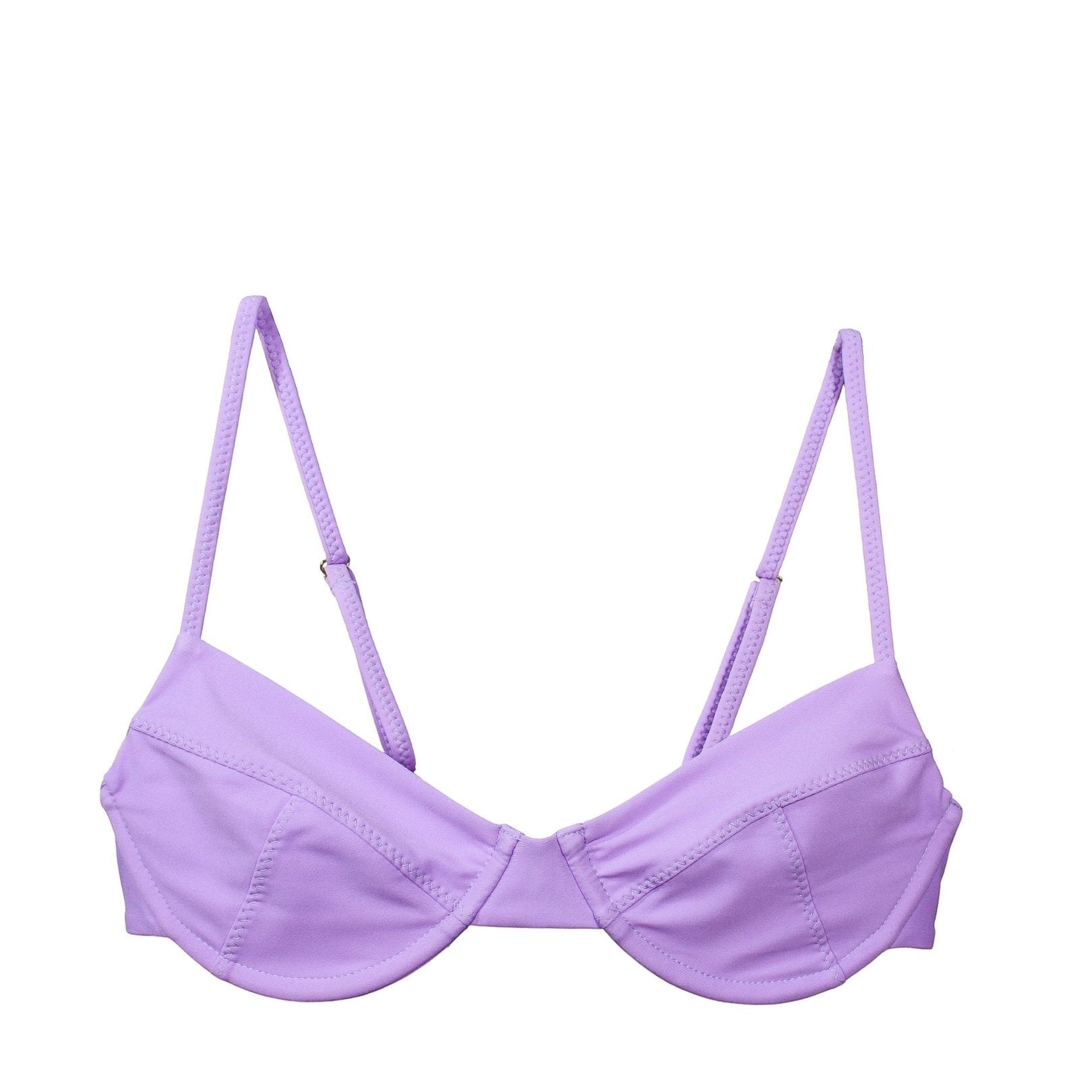 lavendar purple underwire bra style bikini top with adjustable straps