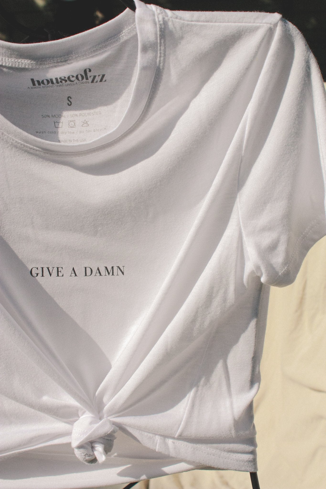 GIVE A DAMN Cropped Tee - White - HOUSE OF ZZ