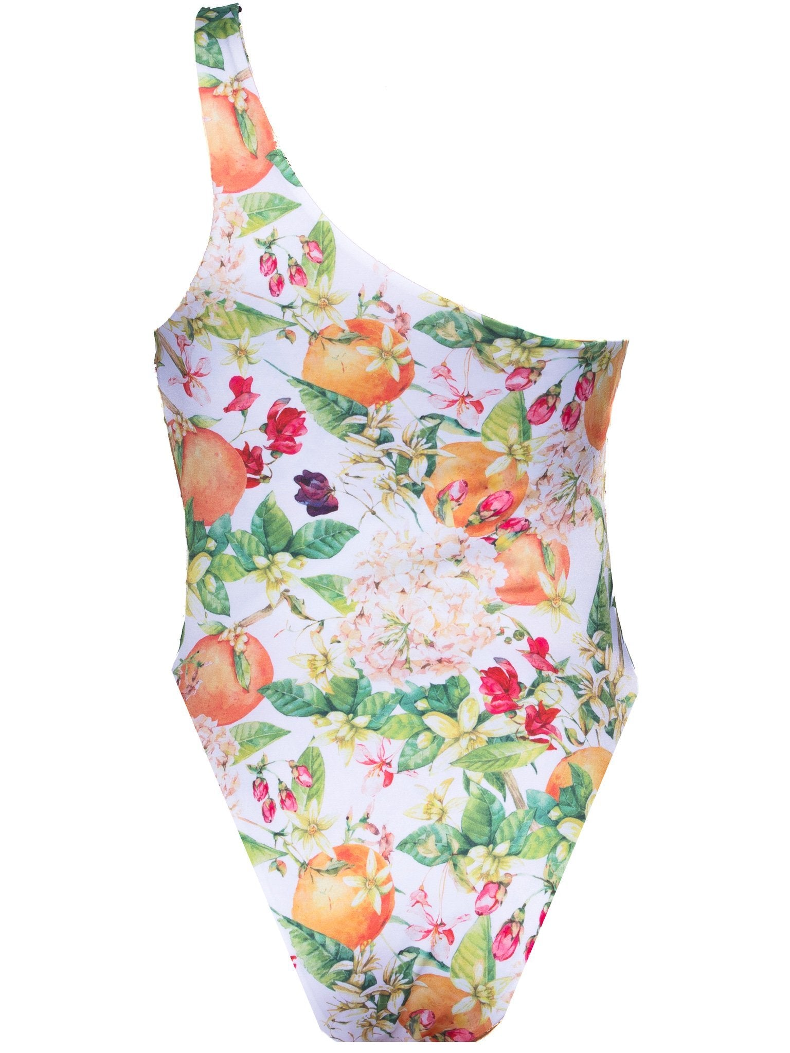 orange blossom printed one shoulder one piece swimsuit